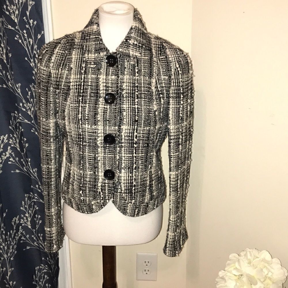 Lafayette 148 Textured Tweed Blazer Snap Front